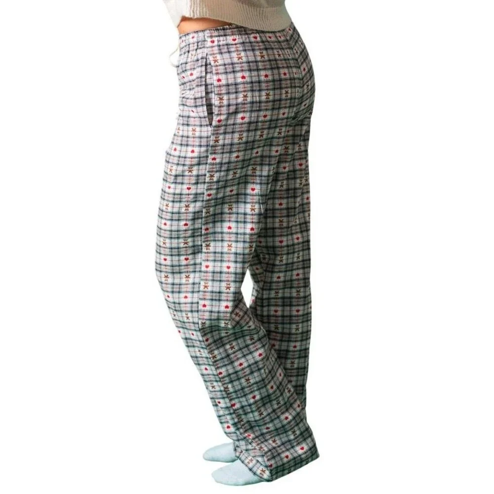 Things Between - Noelle Plaid Teddy Bear Pajama‎ Pants Large Cozy 100% Cotton